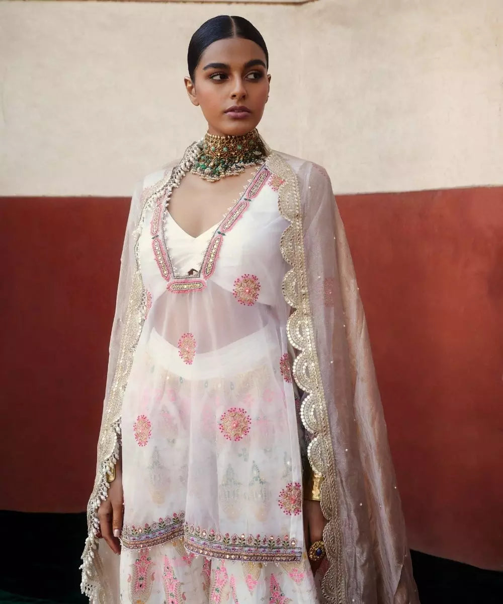 ADITI GUPTA - Ivory Chanderi Banarasi Sharara set